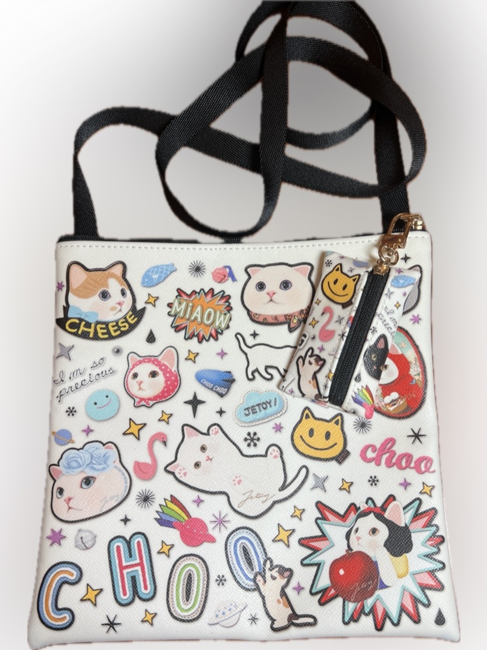 Choo Choo JETOY Cat Print Crossbody Bag w/ Coin Pouch NWOT Kawaii
